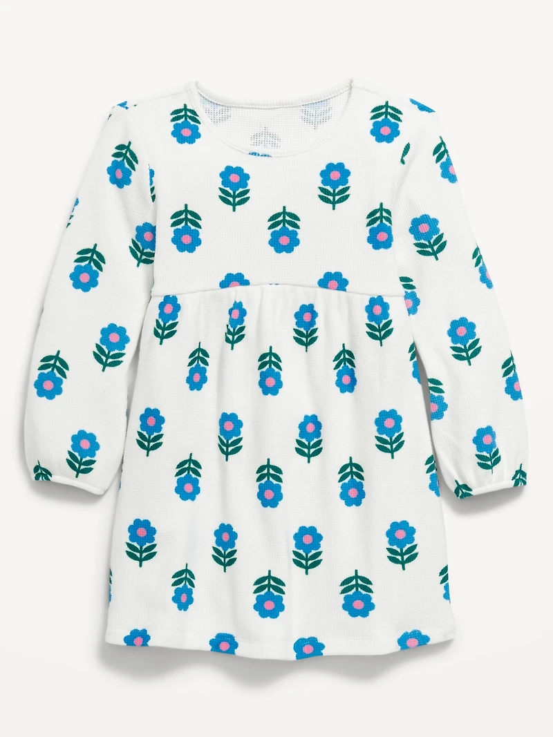 Long-Sleeve Waffle-Knit Dress for Toddler Girls