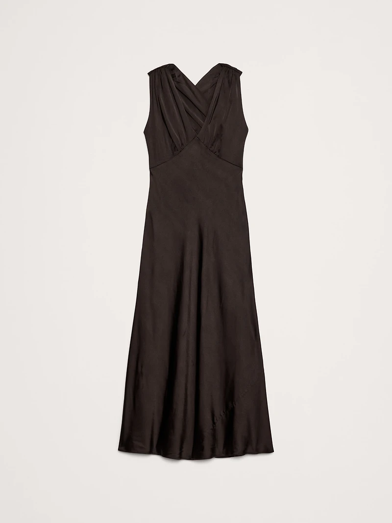 Stretch-Satin Cross-Back Maxi Dress