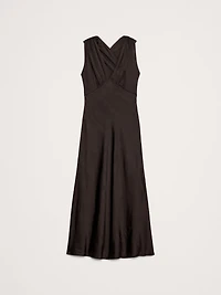 Stretch-Satin Cross-Back Maxi Dress
