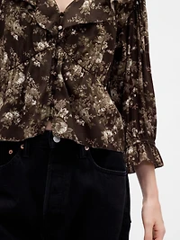 Ruffle Collar V-Neck Top