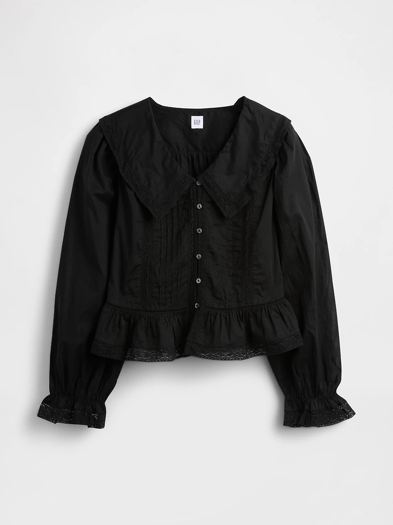 Collared V-Neck Peplum Top