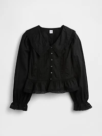 Collared V-Neck Peplum Top