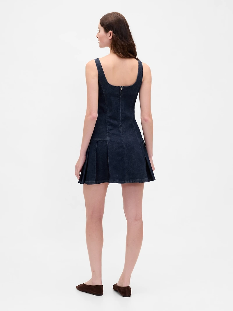 Denim Side Pleat Mini Dress