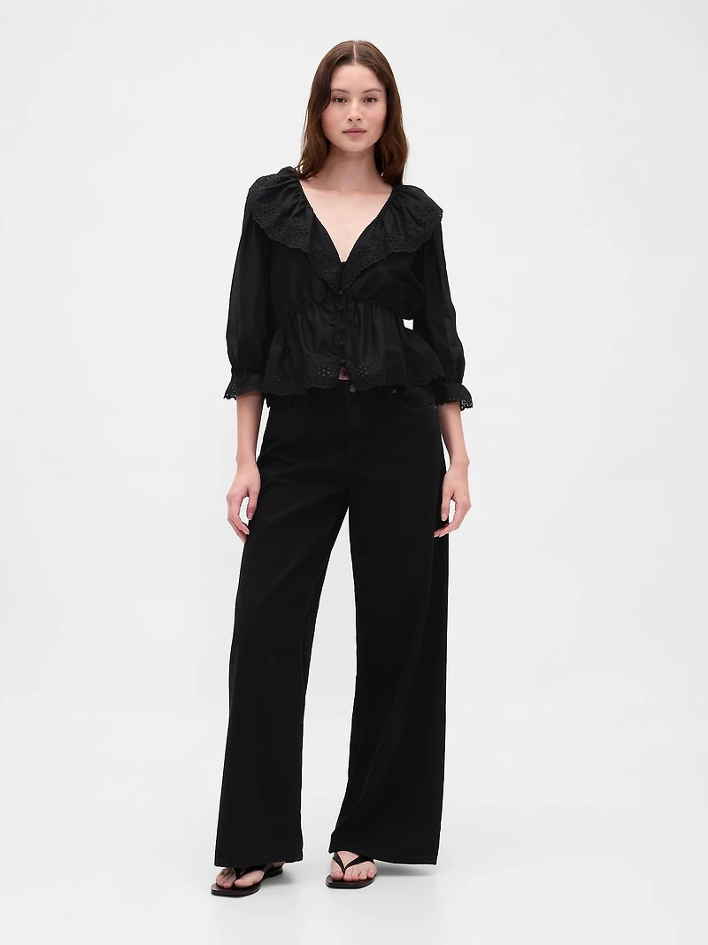 Ruffle Collar V-Neck Top
