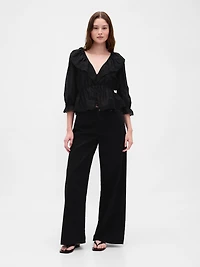 Ruffle Collar V-Neck Top