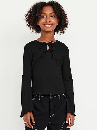 Long-Sleeve Tie-Bow Front Top for Girls