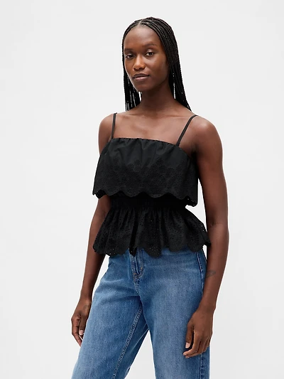 Poplin Eyelet Ruffle Top