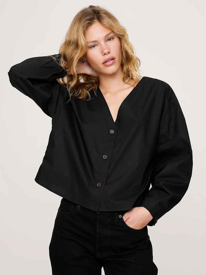 Cotton Poplin Volume-Sleeve Top