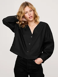 Cotton Poplin Volume-Sleeve Top