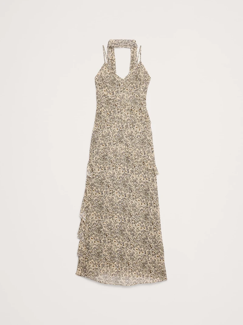 Georgette Ruffle Maxi Dress with Scarf