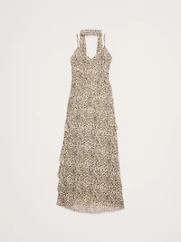 Georgette Ruffle Maxi Dress with Scarf