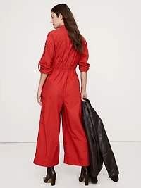 Cotton Poplin Zip Utility Cropped Jumpsuit