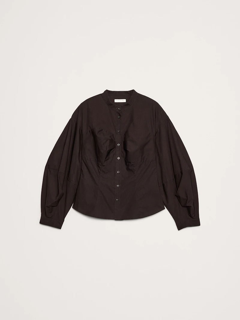 Cotton Poplin Balloon-Sleeve Shirt