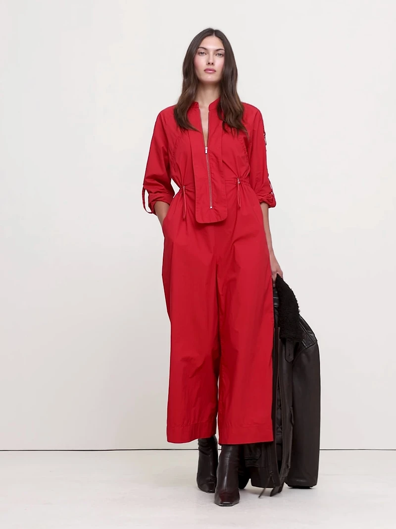 Cotton Poplin Zip Utility Cropped Jumpsuit