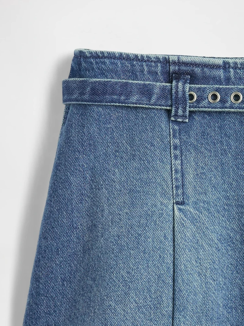 Denim Belted Mini Skirt