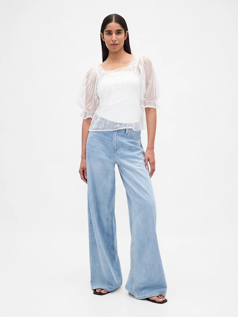 Sheer Tulle Embroidered Top
