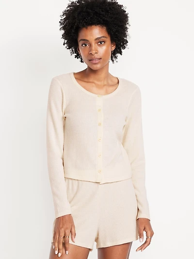 Button-Down Waffle-Knit Sleep Top
