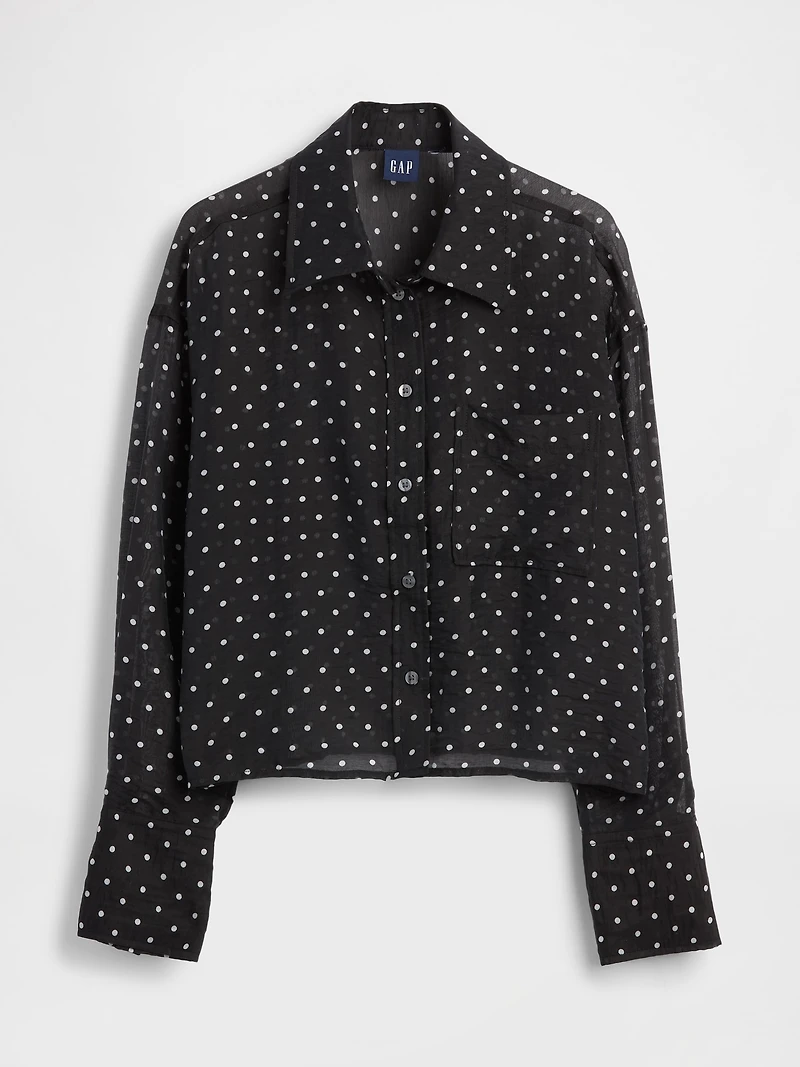 Sheer Straight-Hem Crop Shirt