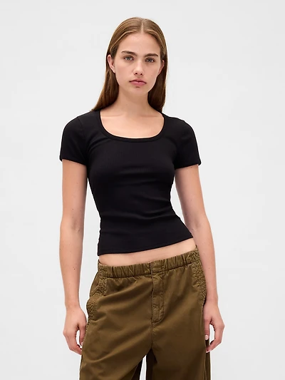 Modern Compact Rib Scoop Crop T-Shirt