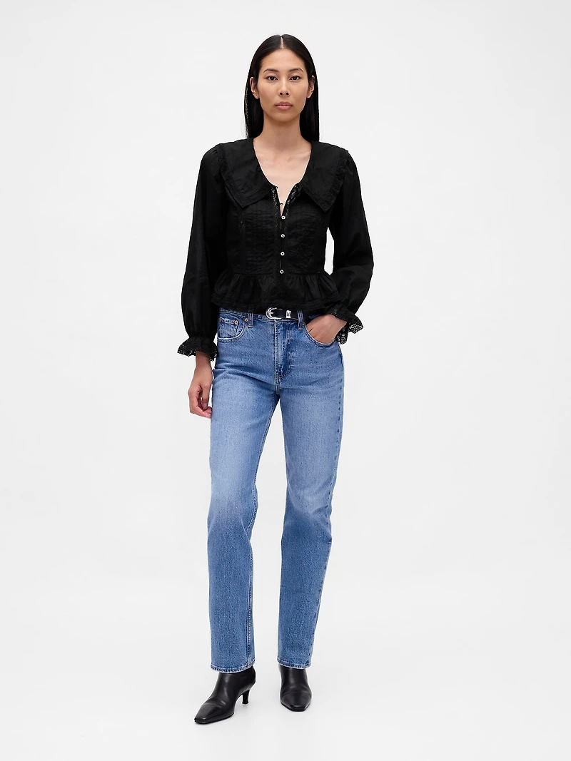 Collared V-Neck Peplum Top