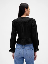 Collared V-Neck Peplum Top