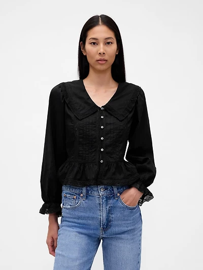 Collared V-Neck Peplum Top