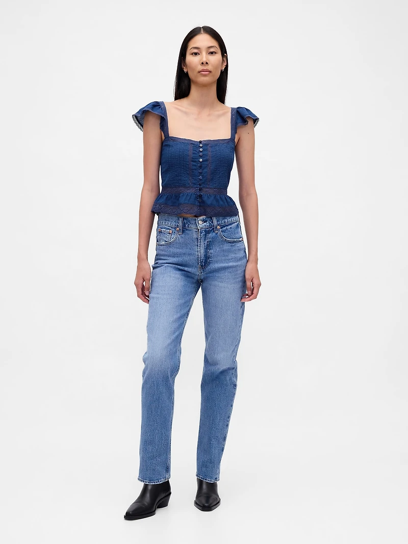 Lace Ruffle Voile Peplum Crop Top