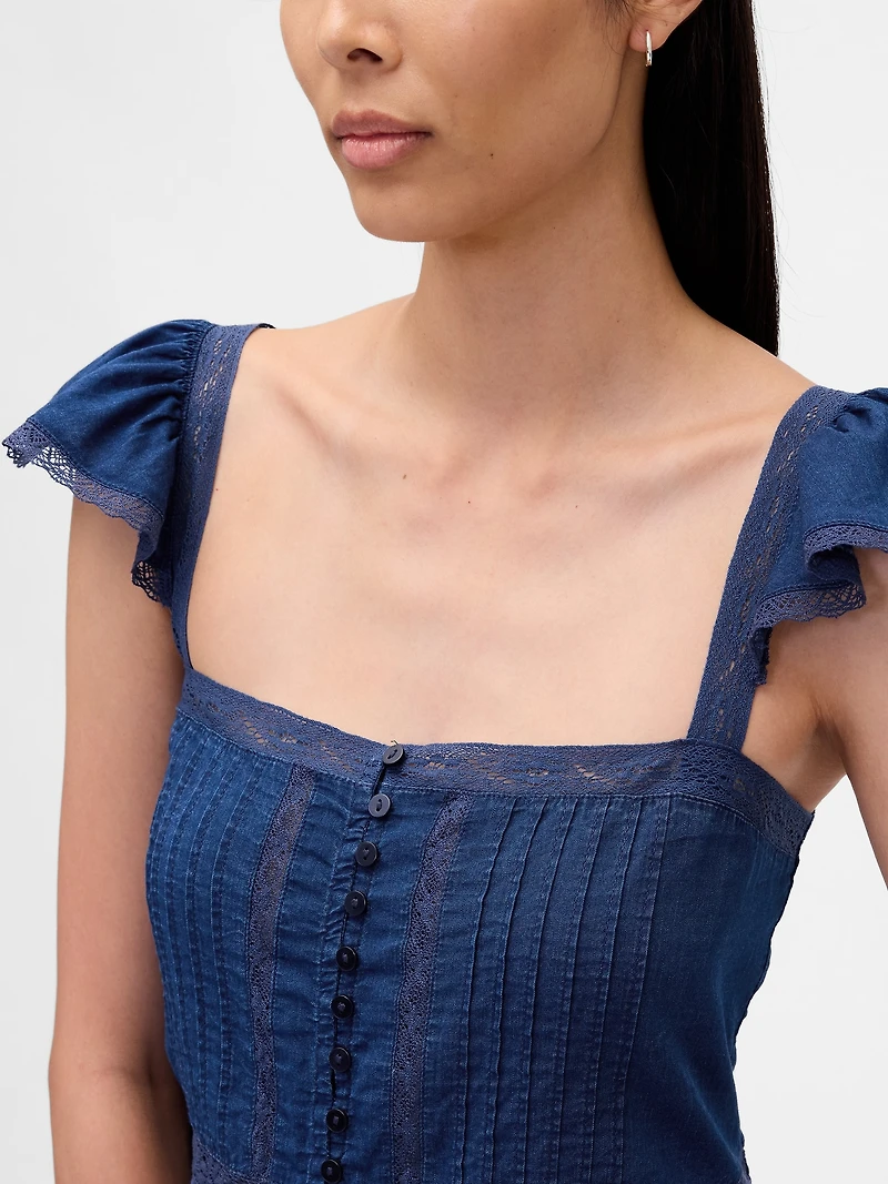 Lace Ruffle Voile Peplum Crop Top