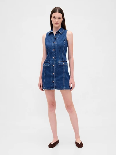Denim Collared Mini Shift Dress