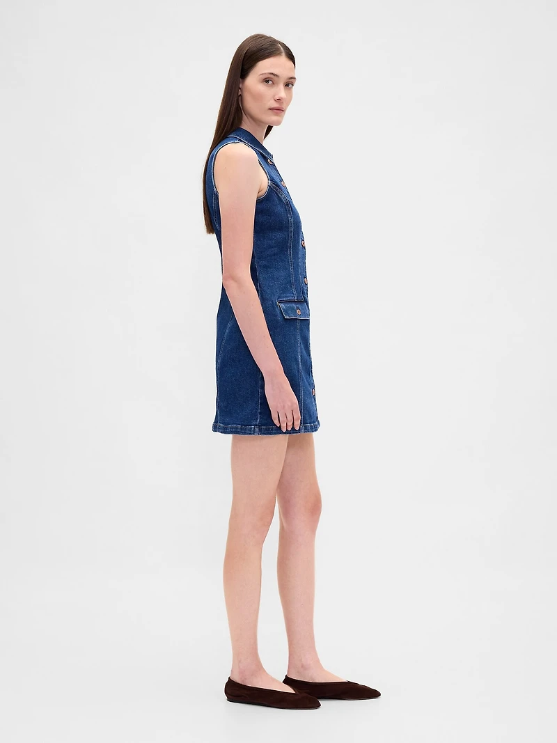 Denim Collared Mini Shift Dress