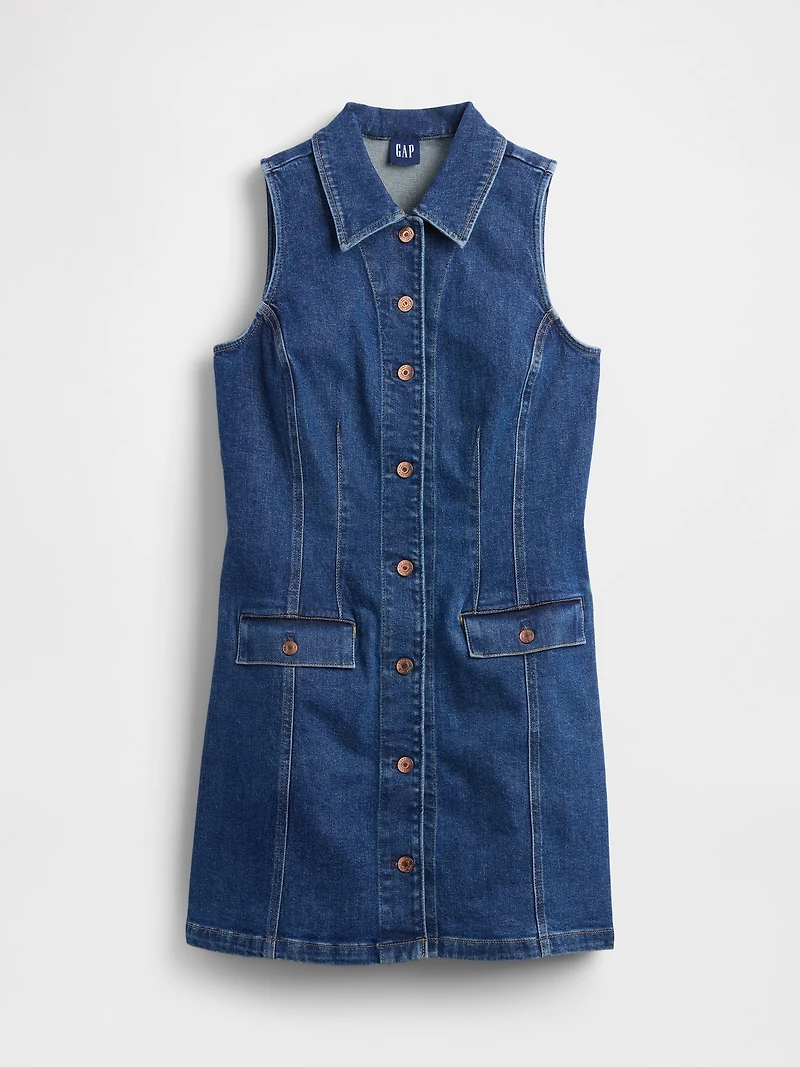 Denim Collared Mini Shift Dress