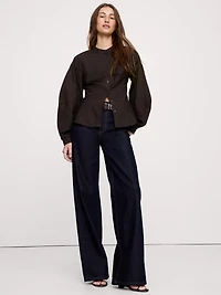 Cotton Poplin Balloon-Sleeve Shirt