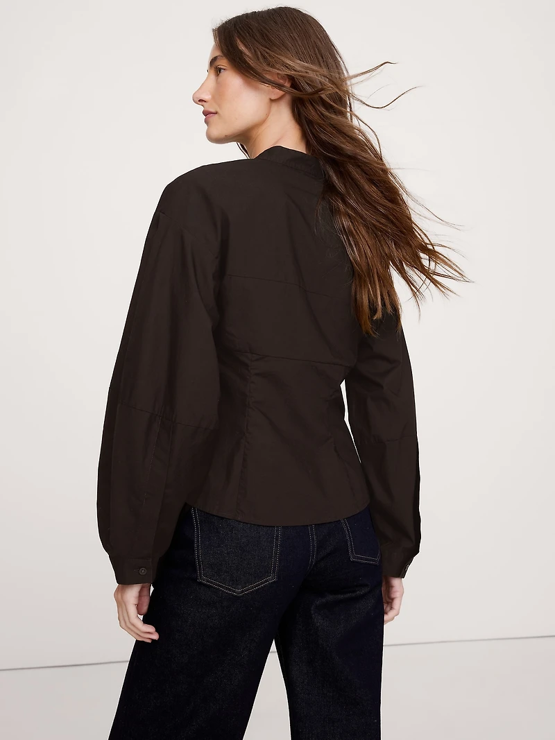 Cotton Poplin Balloon-Sleeve Shirt