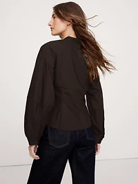 Cotton Poplin Balloon-Sleeve Shirt