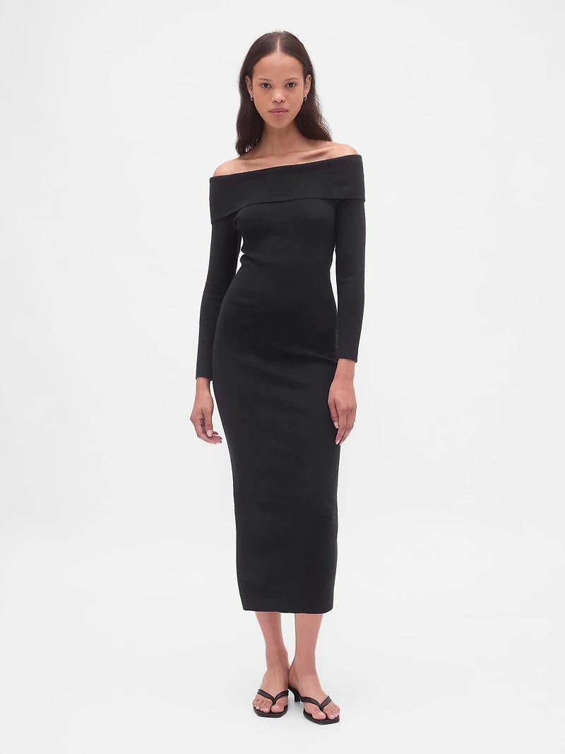 CashSoft Stretch Off-Shoulder Midi Sweater Dress