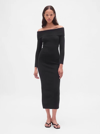 CashSoft Stretch Off-Shoulder Midi Sweater Dress