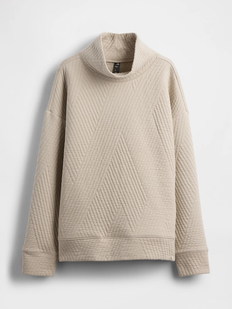 GapFit Quilted Jacquard Knit Funnel-Neck Pullover