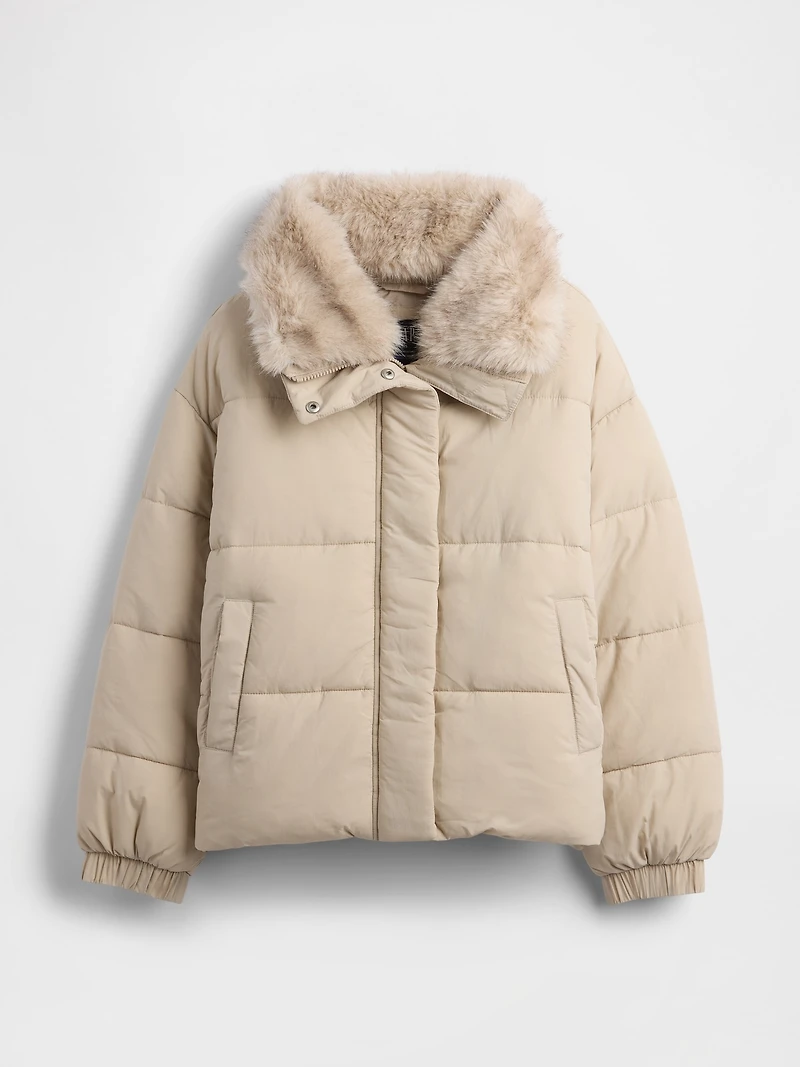 Faux Fur-Trim Puffer Jacket