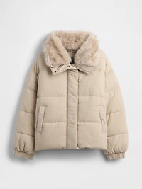 Faux Fur-Trim Puffer Jacket