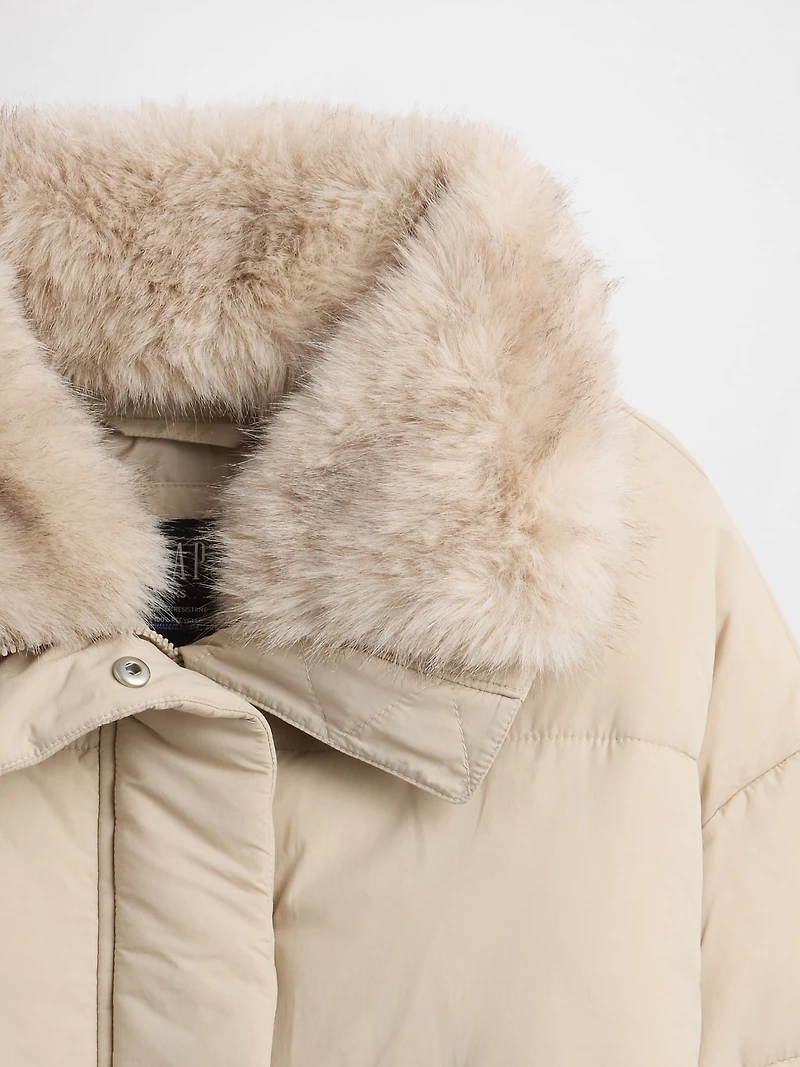 Faux Fur-Trim Puffer Jacket