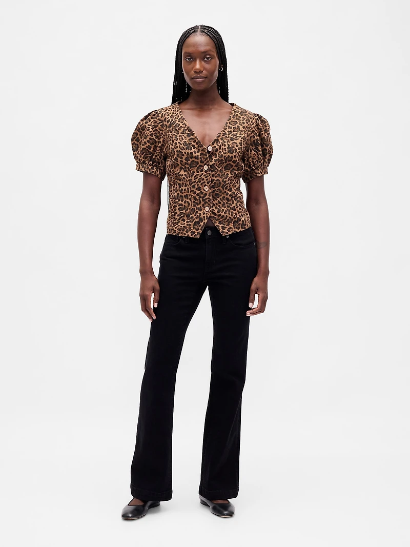 Puff-Sleeve Seamed Top