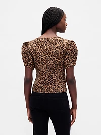 Puff-Sleeve Seamed Top