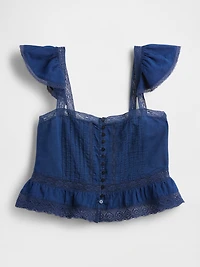 Lace Ruffle Voile Peplum Crop Top