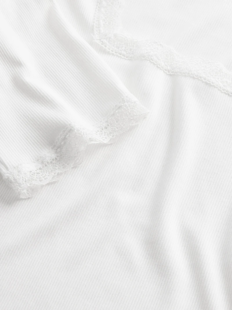 Modal Rib Lace-Trim Square-Neck T-Shirt