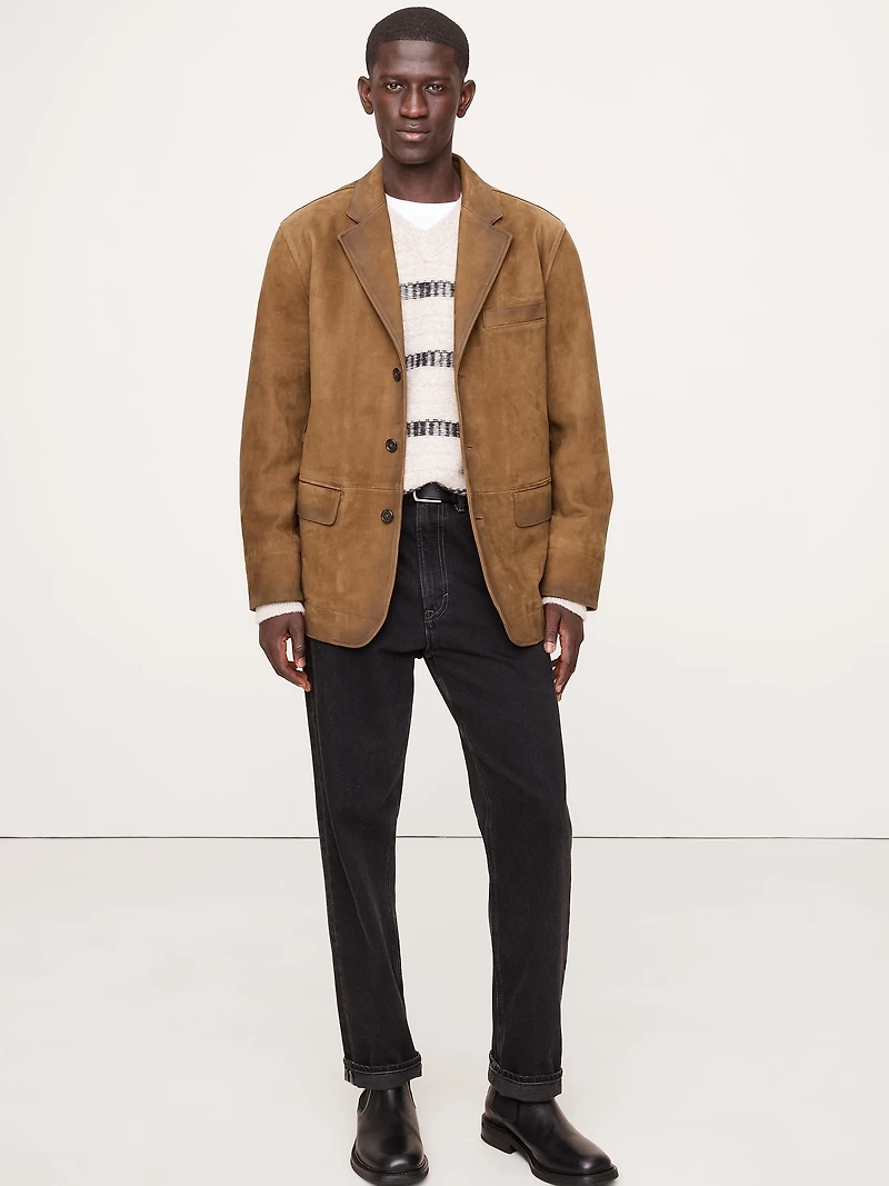 Relaxed Nubuck Leather Blazer