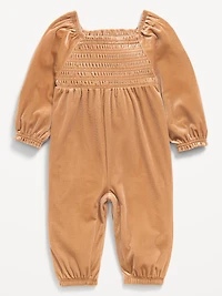 Long-Sleeve Smocked Velvet Jumpsuit for Baby