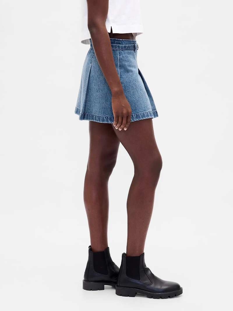 Denim Belted Mini Skirt