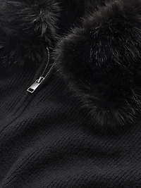 CashSoft Faux-Fur Collar Zip Cardigan Sweater