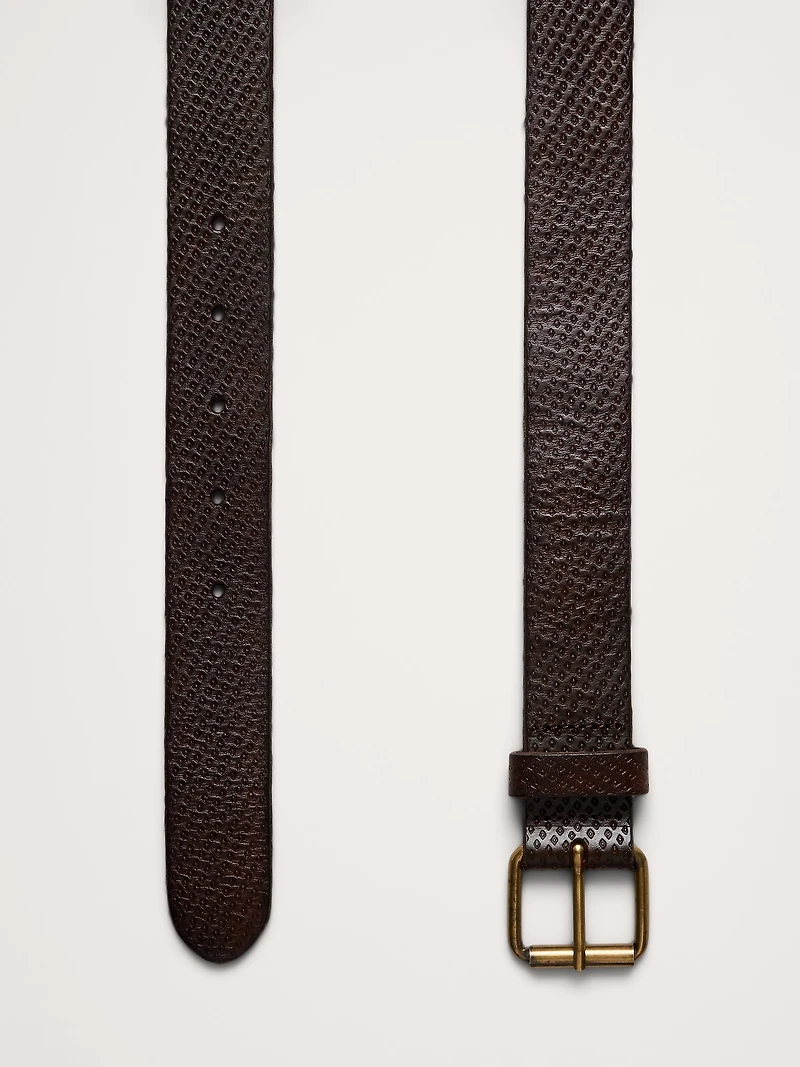 Embossed Leather Belt with Roller Buckle