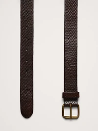 Embossed Leather Belt with Roller Buckle